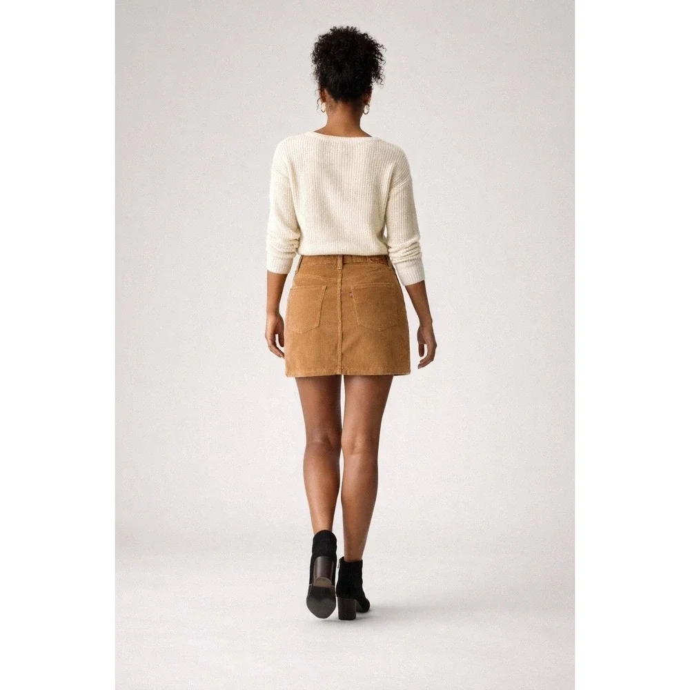 Levi's Icon Skirt Corduroy Brown A Line Button Fly Mini Juniors Size 26